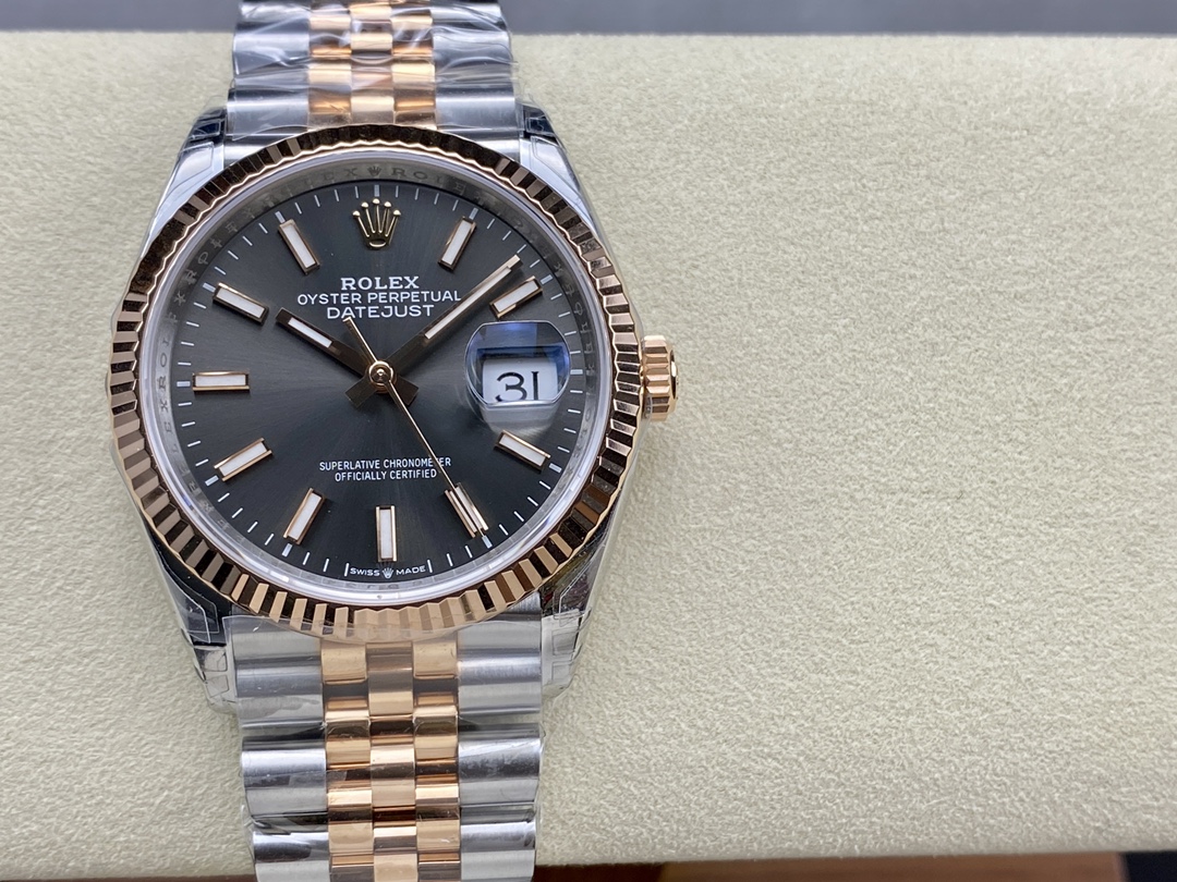 a1677155445142_4422-1.jpg VS Factory Rolex Datejust 36mm Two-Tone Rose Gold Sunburst Slate Dial Jubilee Bracelet (126231) 1:1 Super Clone – DD3235 Movement – Bild 1