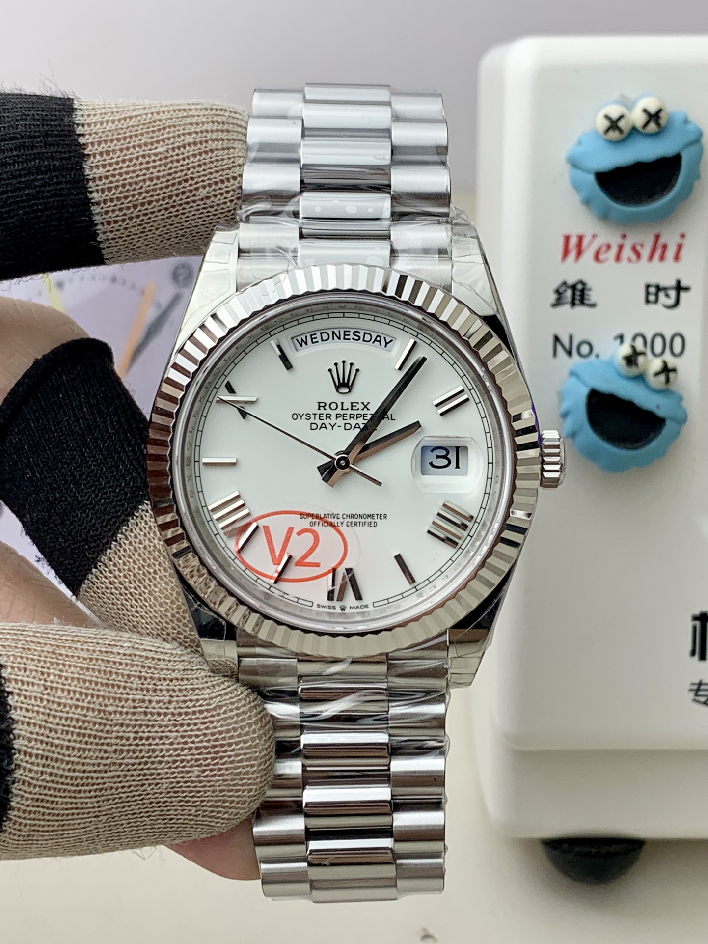 i1764080005_6442_0-1.jpg VS Factory (V2) Rolex Day-Date 40mm White Roman Dial Fluted Bezel President Bracelet (228239) 1:1 Super Clone – DD3255 Movement – Bild 1