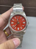 VS Factory Rolex Oyster Perpetual 41mm Coral Red Dial Smooth Bezel Oyster Bracelet (124300) 1:1 Super Clone – DD3230 Movement