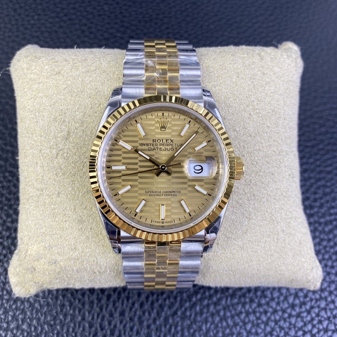 vsf-11428-51ef2dd0a6-i1682348407_4139_0-1 VS Factory Rolex Datejust 36mm Two-Tone Yellow Gold Fluted Motif Dial Jubilee Bracelet(126233) 1:1 Super Clone – DD3235 Movement – Bild 1