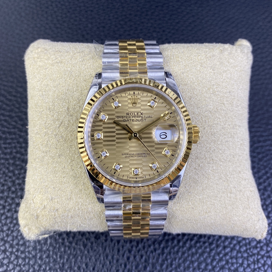 vsf-11440-8a652e165a-i1682349063_9113_0-1 VS Factory Rolex Datejust 36mm Two-Tone Yellow Gold Golden Fluted Motif Diamond Dial Jubilee Bracelet (126233) 1:1 Super Clone – DD3235 Movement – Bild 1