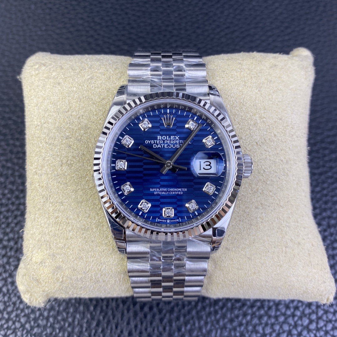 vsf-11484-fcb67ec1d2-i1682349281_2545_0-1 VS Factory Rolex Datejust 36mm Blue Fluted Motif Diamond Dial Jubilee Bracelet (126234) 1:1 Super Clone – DD3235 Movement – Bild 1