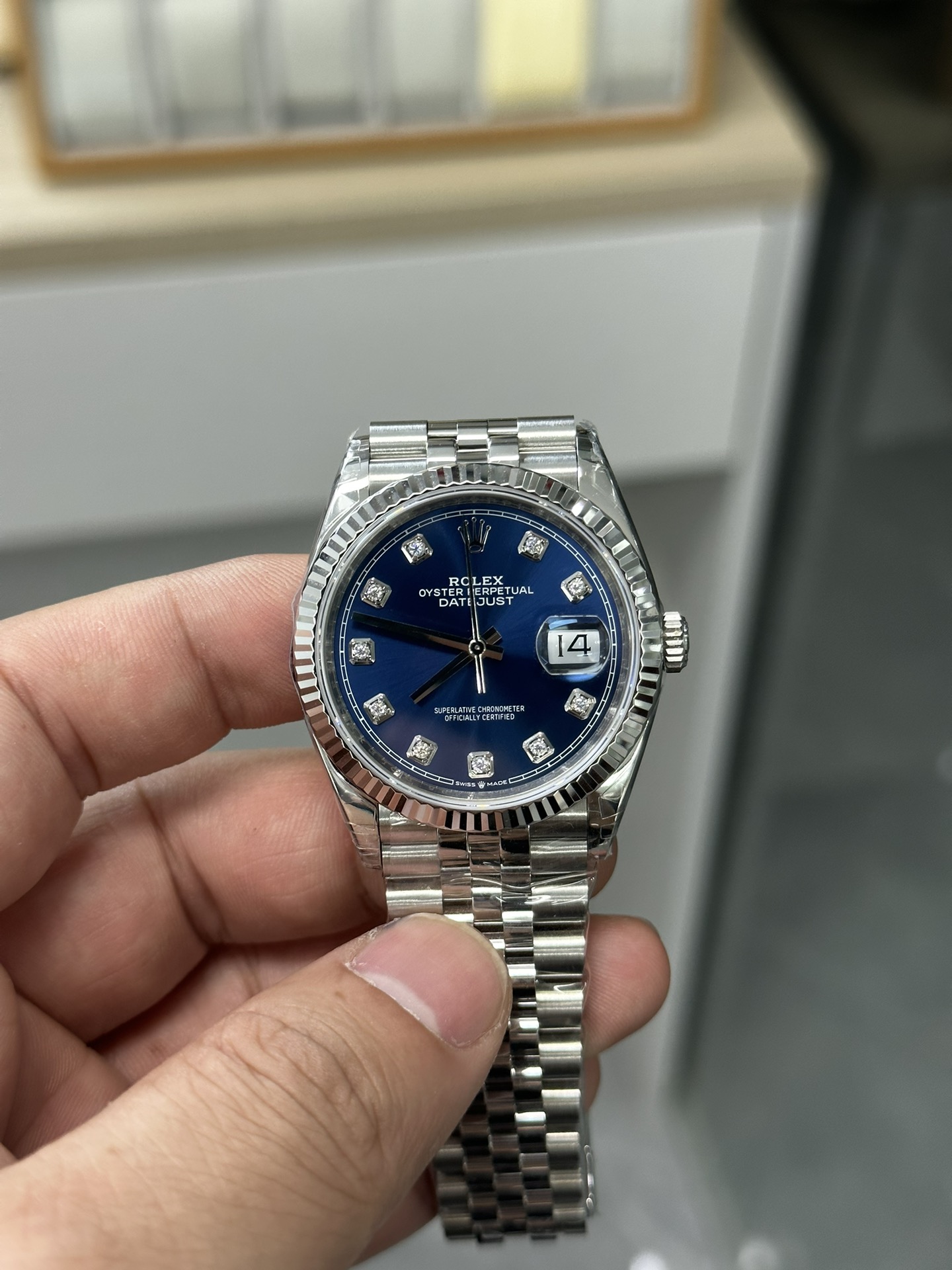 vsf-11515-2e58a88cd6-i1693481304_6151_0-1 VS Factory Rolex Datejust 36mm Sunburst Blue Diamond Dial Jubilee Bracelet (126234) 1:1 Super Clone – DD3235 Movement – Bild 1