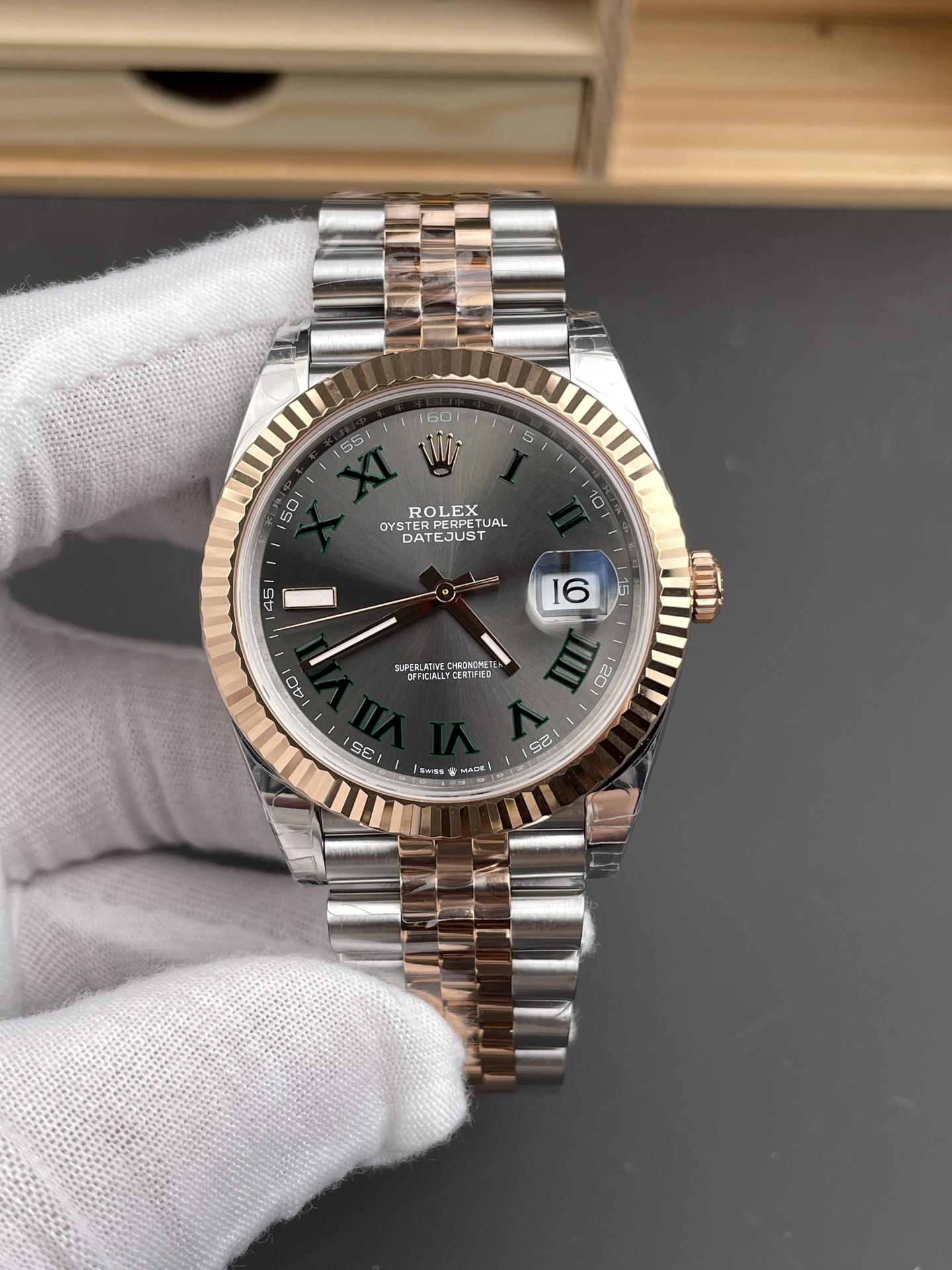 VS Factory Rolex Datejust 36mm Two-Tone Rose Gold Slate “Wimbledon” Dial Fluted Bezel Jubilee Bracelet (126231) 1:1 Super Clone – DD3235 Movement