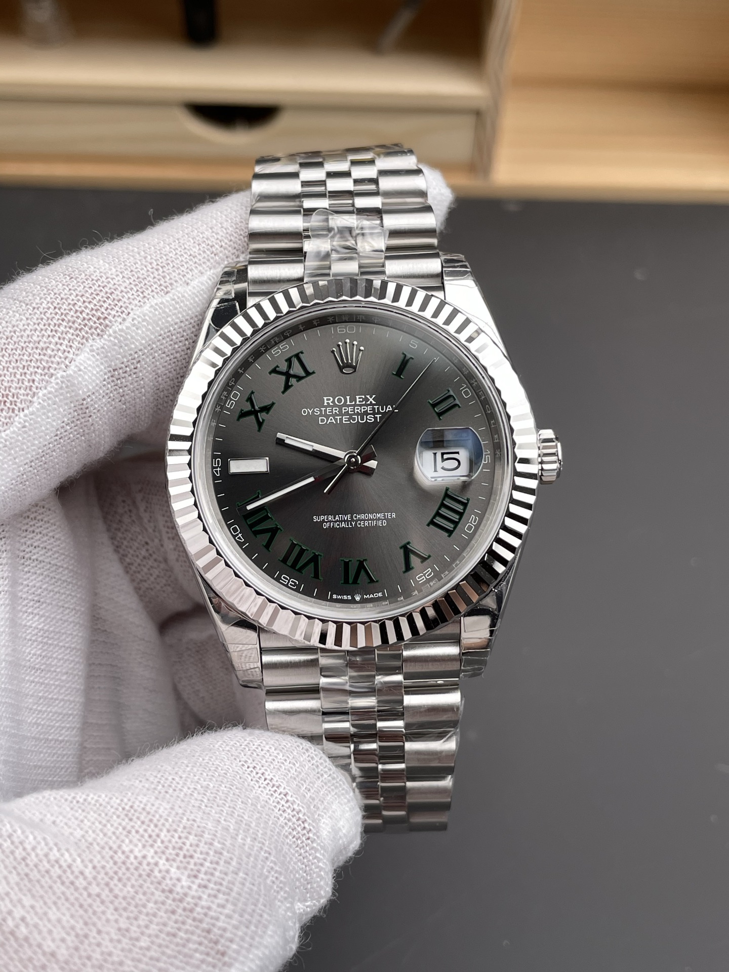 vsf-12074-dde3a9bff6-i1750188094846_5134_0_0-1-1 VS Factory Rolex Datejust 41mm Slate “Wimbledon” Dial Fluted Bezel Jubilee Bracelet (126334) 1:1 Super Clone – DD3235 Movement – Bild 1