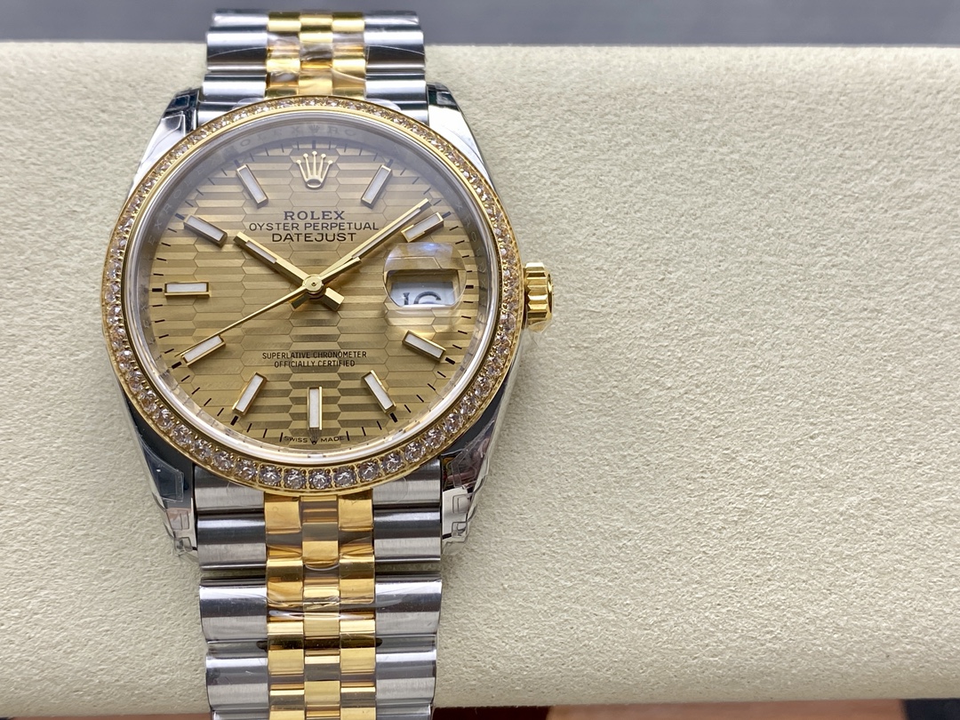 vsf-14326-884df1c136-a1732532766467_5744-1 VS Factory Rolex Datejust 36 Two-Tone Yellow Gold Diamond Bezel Golden Fluted Motif (126283RBR) 1:1 Super Clone – DD3235 Movement – Bild 1