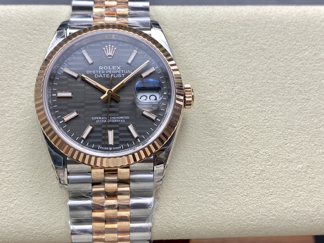vsf-15885-4efd3108d5-a1732532748739_7511-1-1 VS Factory Rolex Datejust 36mm Slate Fluted Motif Dial Fluted Bezel Two-Tone Rose Gold Jubilee Bracelet (126231) 1:1 Super Clone – DD3235 Movement – Bild 1