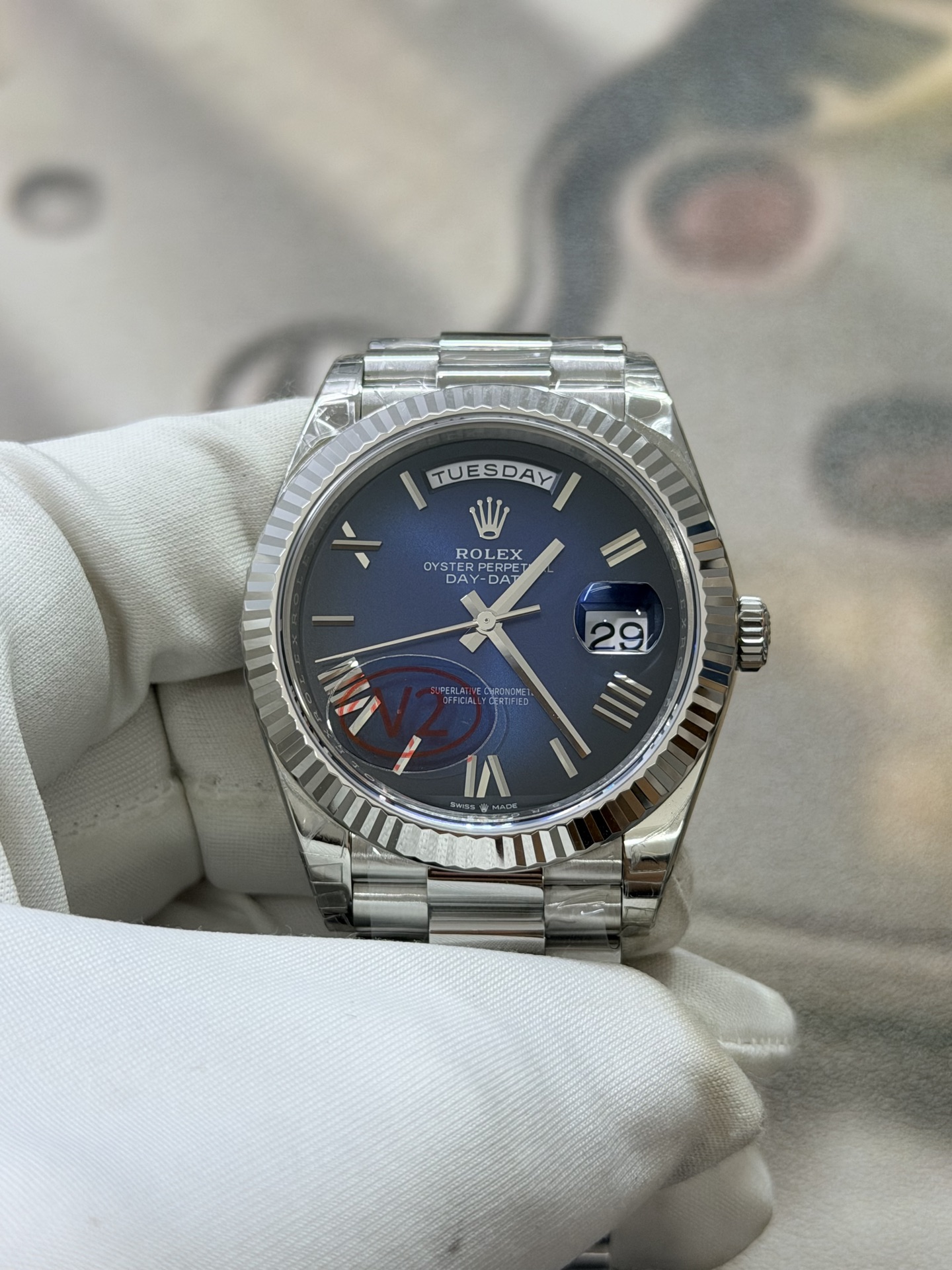 i1782627988715_8626_0_0-1 VS Factory Rolex Day-Date 40mm White Gold Gradient Blue Roman Dial (228239) 1:1 Super Clone – DD3255 Movement – Bild 1