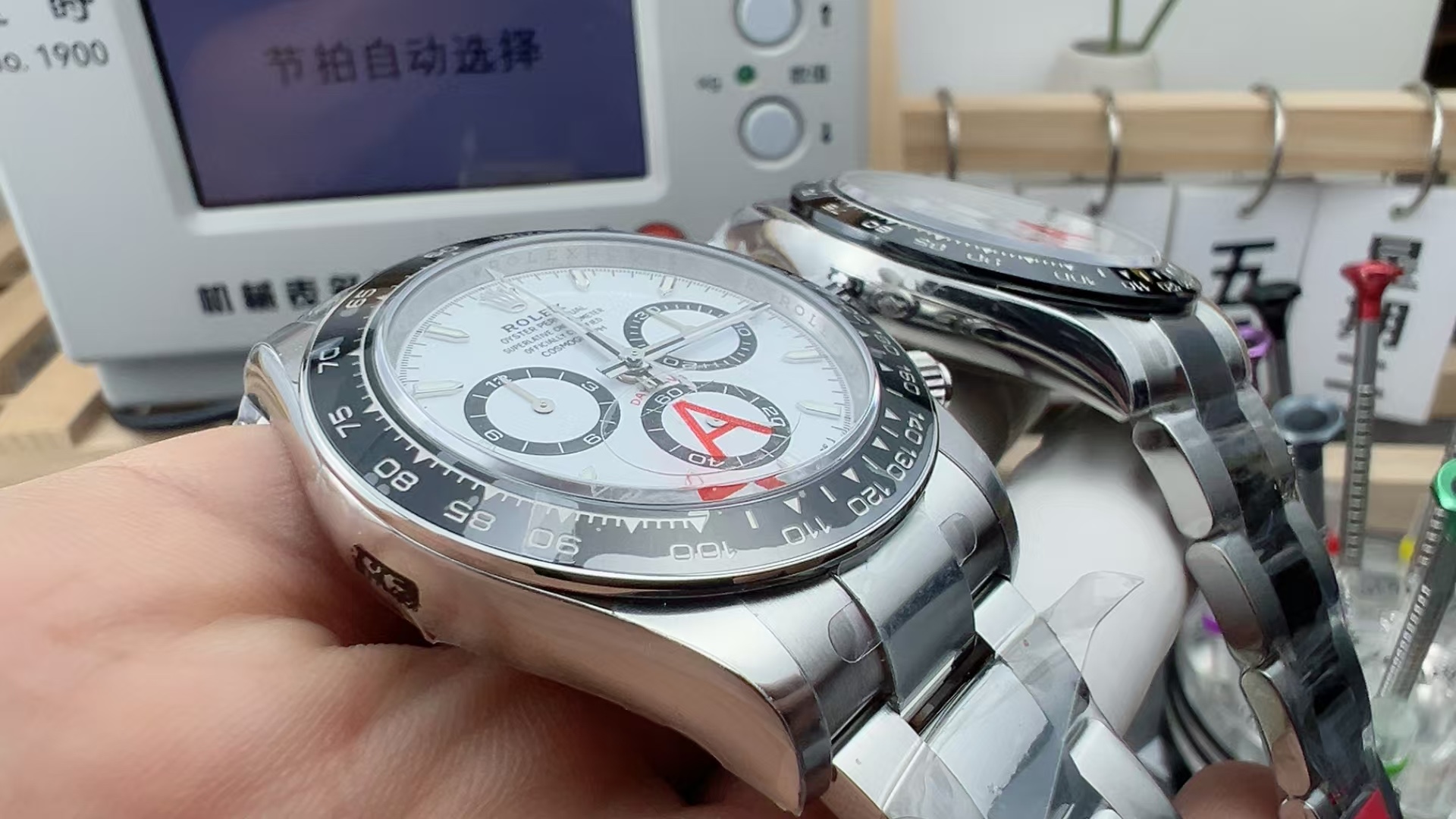 VSF Daytona 126500LN foreground and 116500LN background showing bezel and case profiles