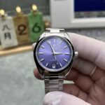 VSF Omega Aqua Terra 34mm purple dial front view